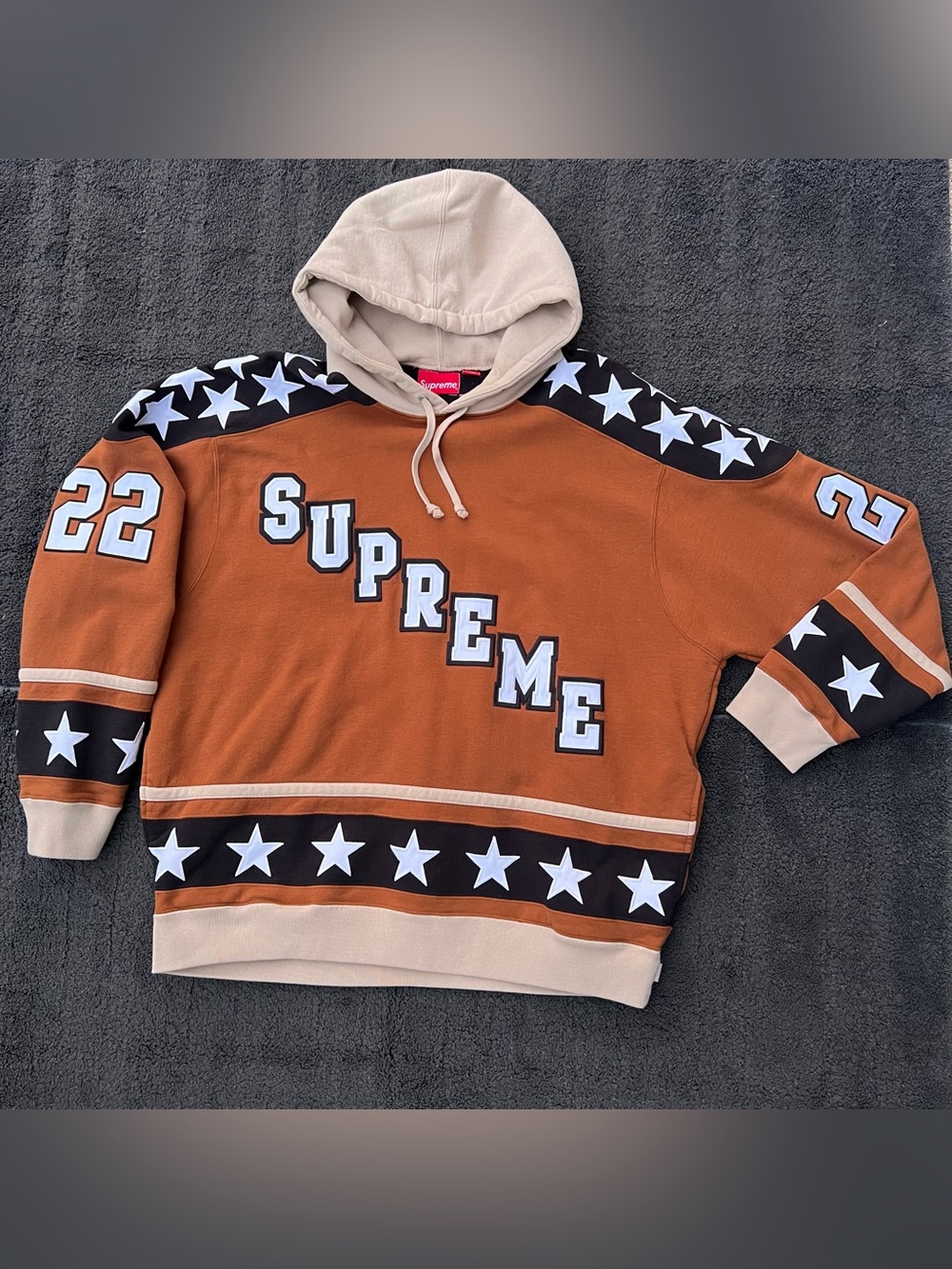 NEW RARE SUPREME Team Hockey Hooded Sweatshirt Jersey Brown FW22